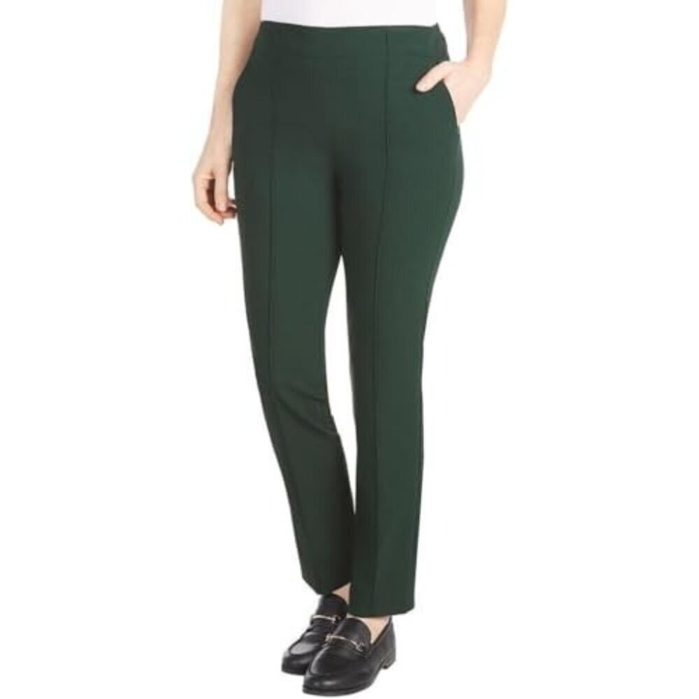 Hilary Radley Women's Stretch Slim Fit Trousers Dark Green With Pockets NEW LARG